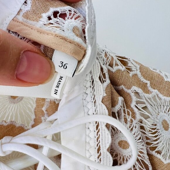 Sandro short broderie anglaise dress, Tan/ white, Size 36 - Picture 13 of 14